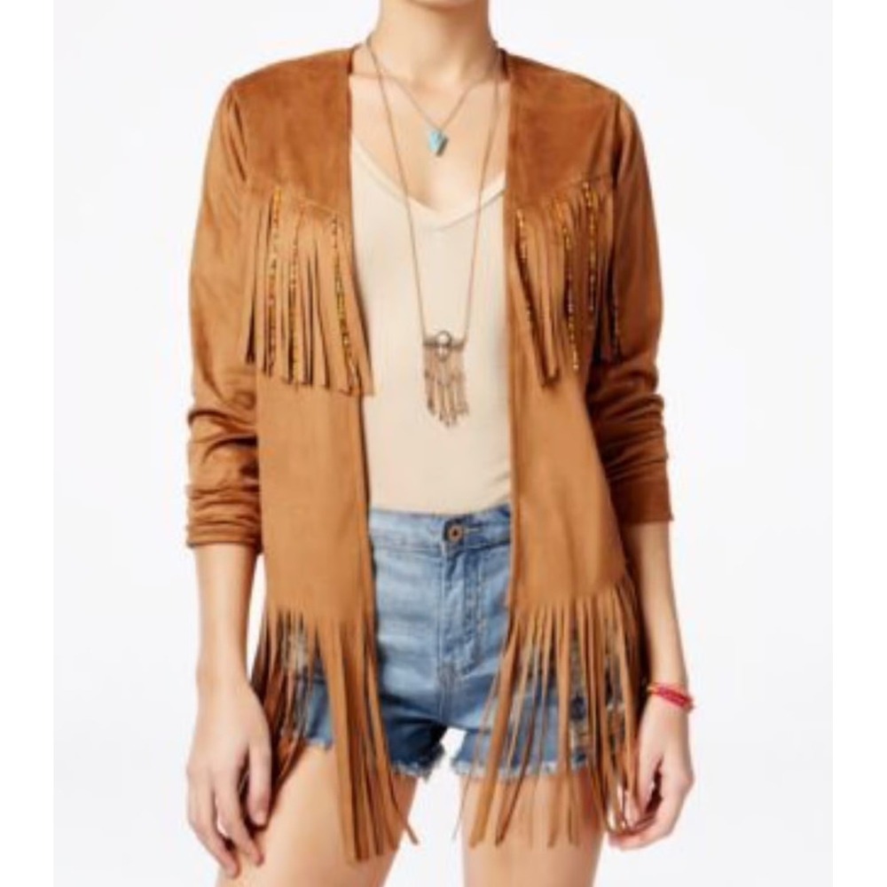 NWT American Rag Cie Womens Boulder Fest Fringe Beaded Jacket Glazed Ginger S
